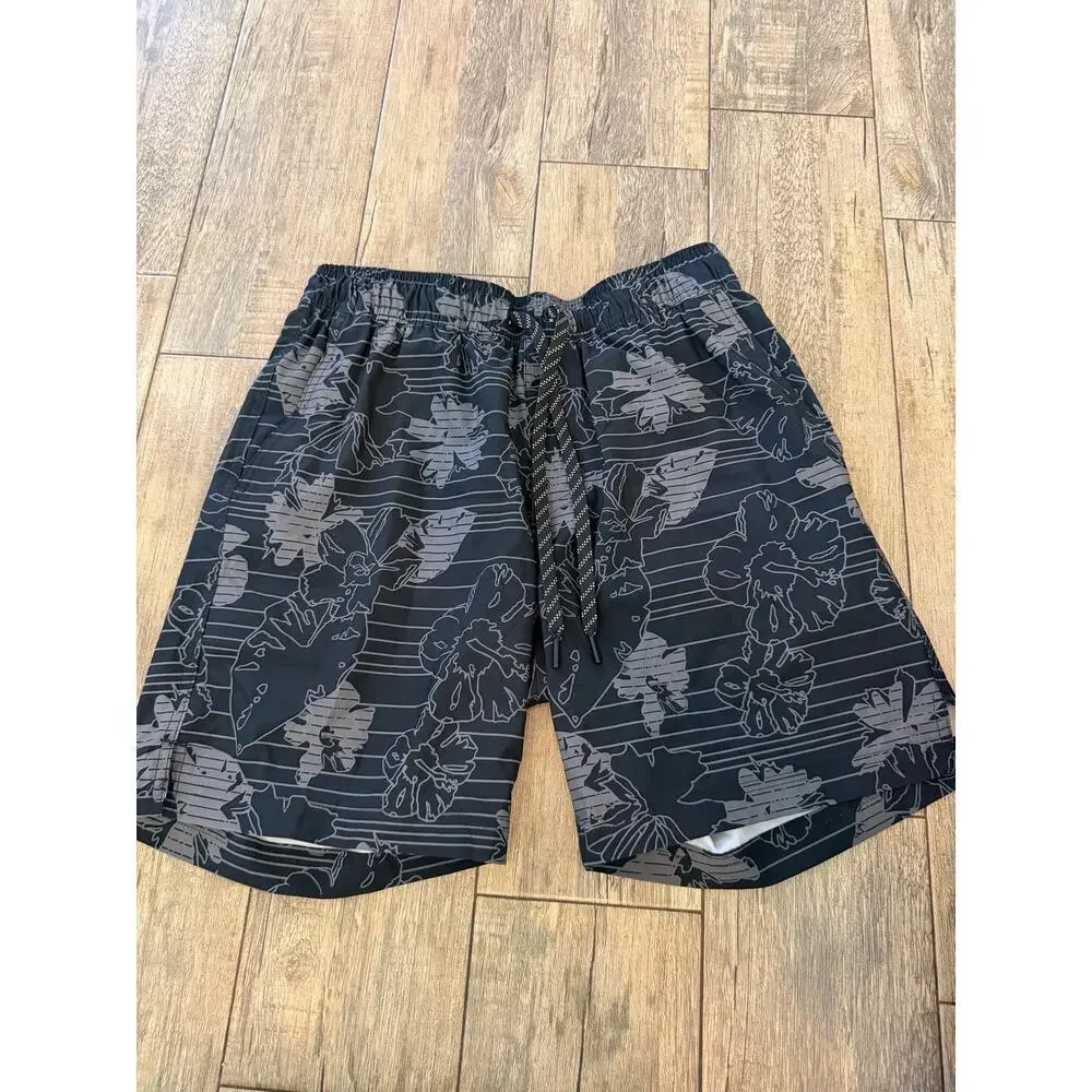 Hurley Volley Board Short Size Medium Black Hibiscus Stretch Elastic Waistband